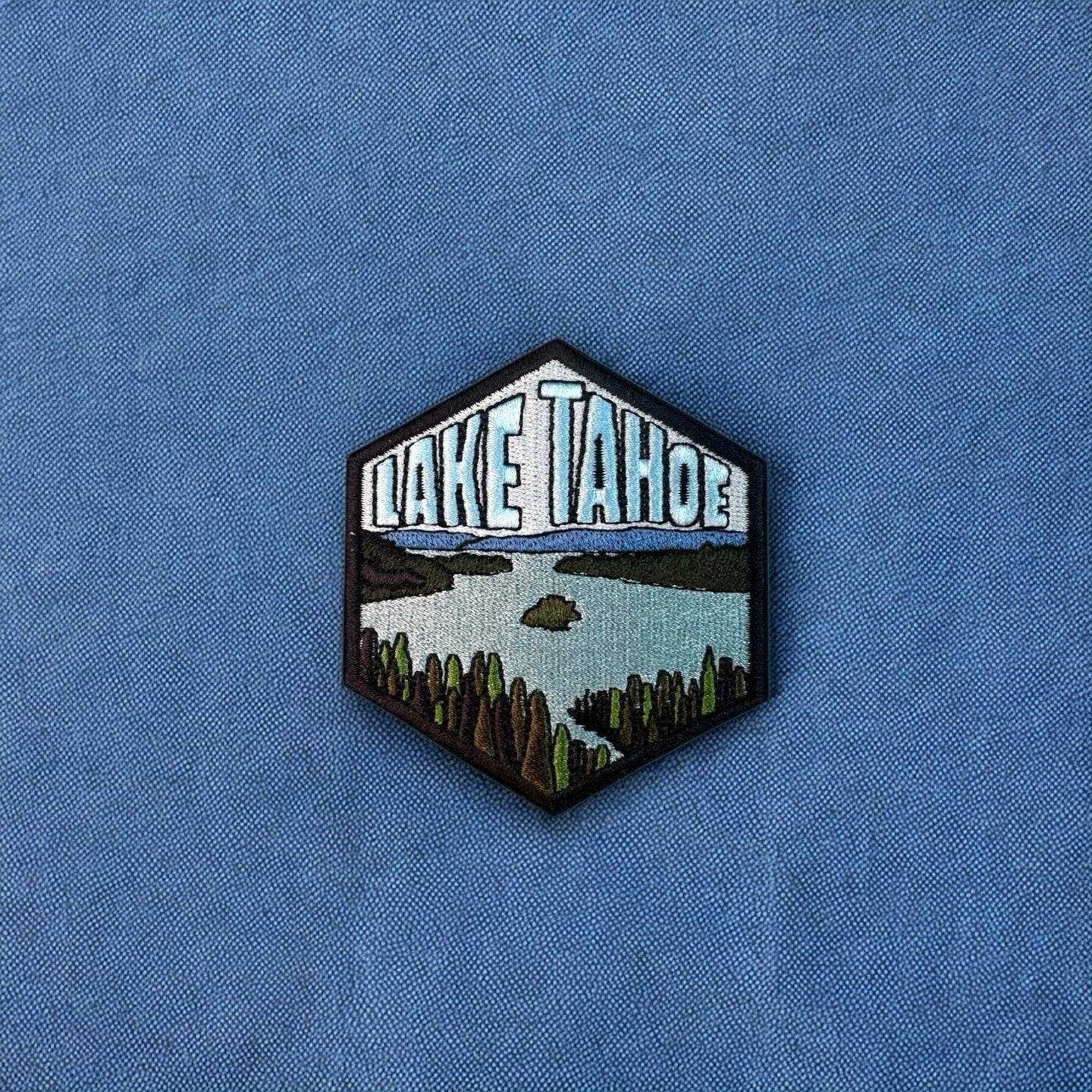 Lake Tahoe, California/Nevada- Embroidered Hexagon Patch BLUE