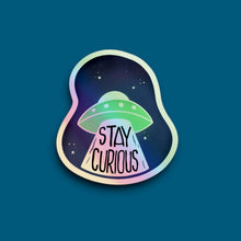 Load image into Gallery viewer, Stay Curious Holographic Alien UFO Sticker (F21)
