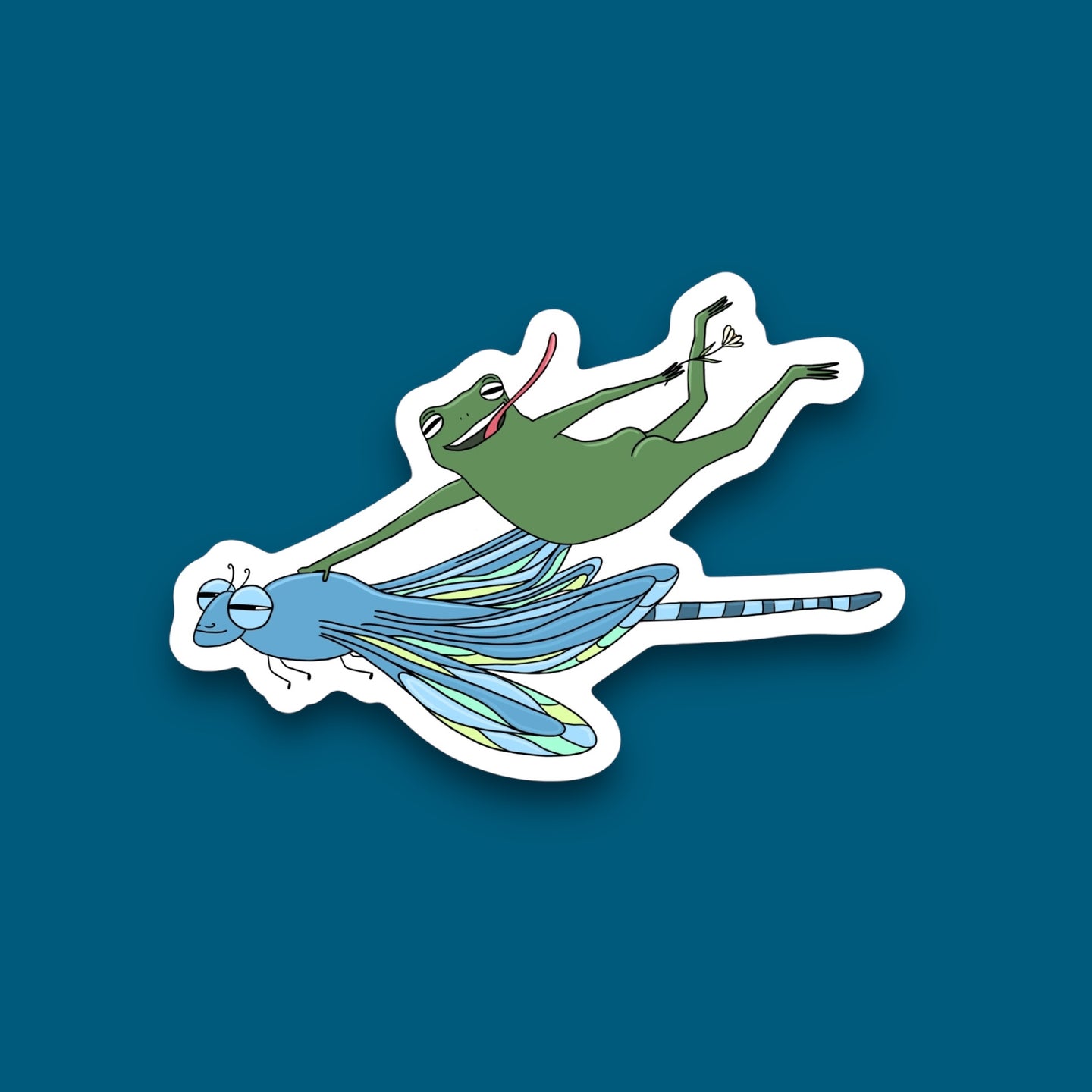 Frog Ridin' Dragonfly Sticker